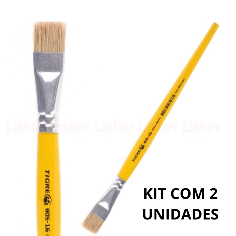 Kit com 2 Pincéis Chato 805 -16 Tigre Cerda Brasil Pintura Pincel Artesanato Ponta Fina