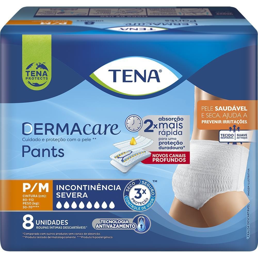 Roupa Intima Tena Dermacare Pants Ultra P/M com 8 unidades em Oferta na Shopee