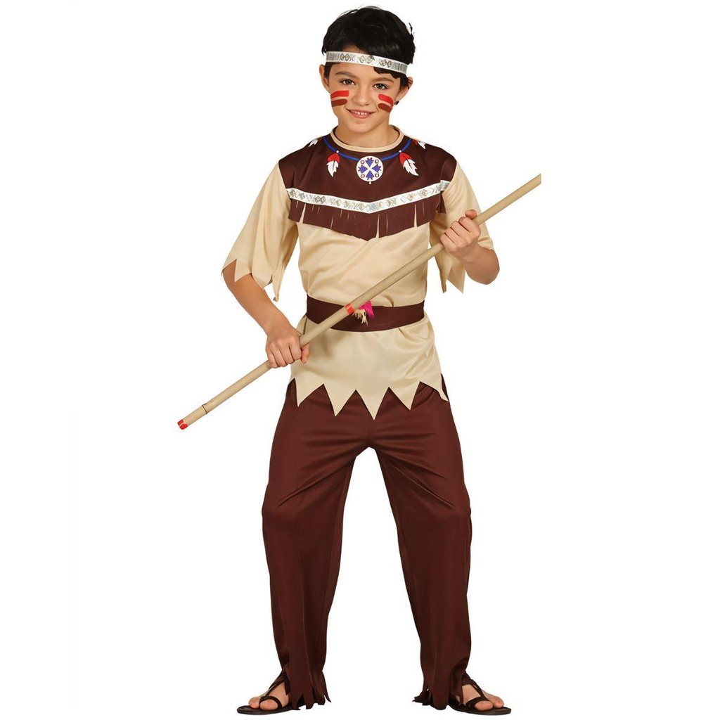 Fantasia Infantil pra Menino de Carnaval Roupa de Índio Americano Completa