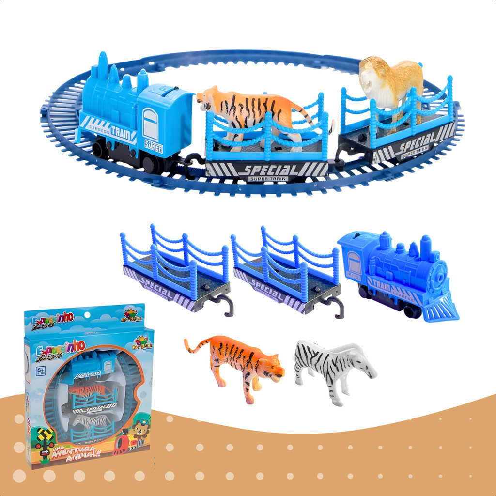 Trem Expresso Zoo Locomotiva Vagão Animais Safari A Pilha Trenzinho Expressinho