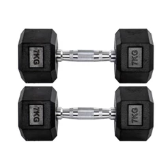 Par Halteres 7kg + 7kg Dumbbell Sextavado Emborrachado Pegada Cromada Gallant (GDB07F3B-PT)