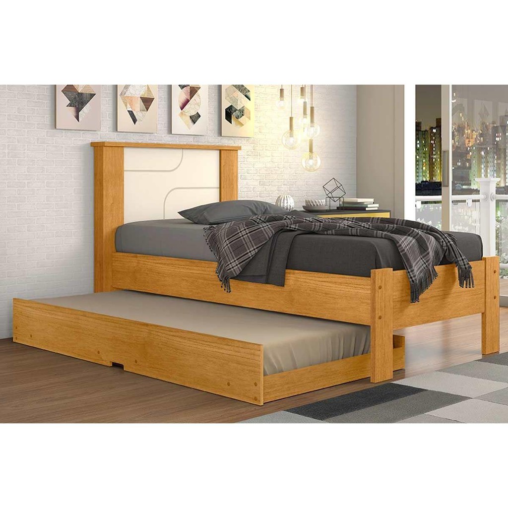 Cama Solteiro Pérola c/ Auxiliar Cinamomo/Off White - Conquista - Home & Living