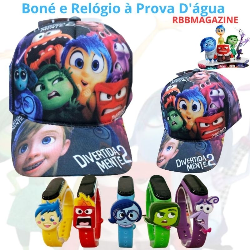 Boné Estampado com a Turma do Filme DivertidaMente + Relógio à Prova d'Água com Aplique Emborrachado