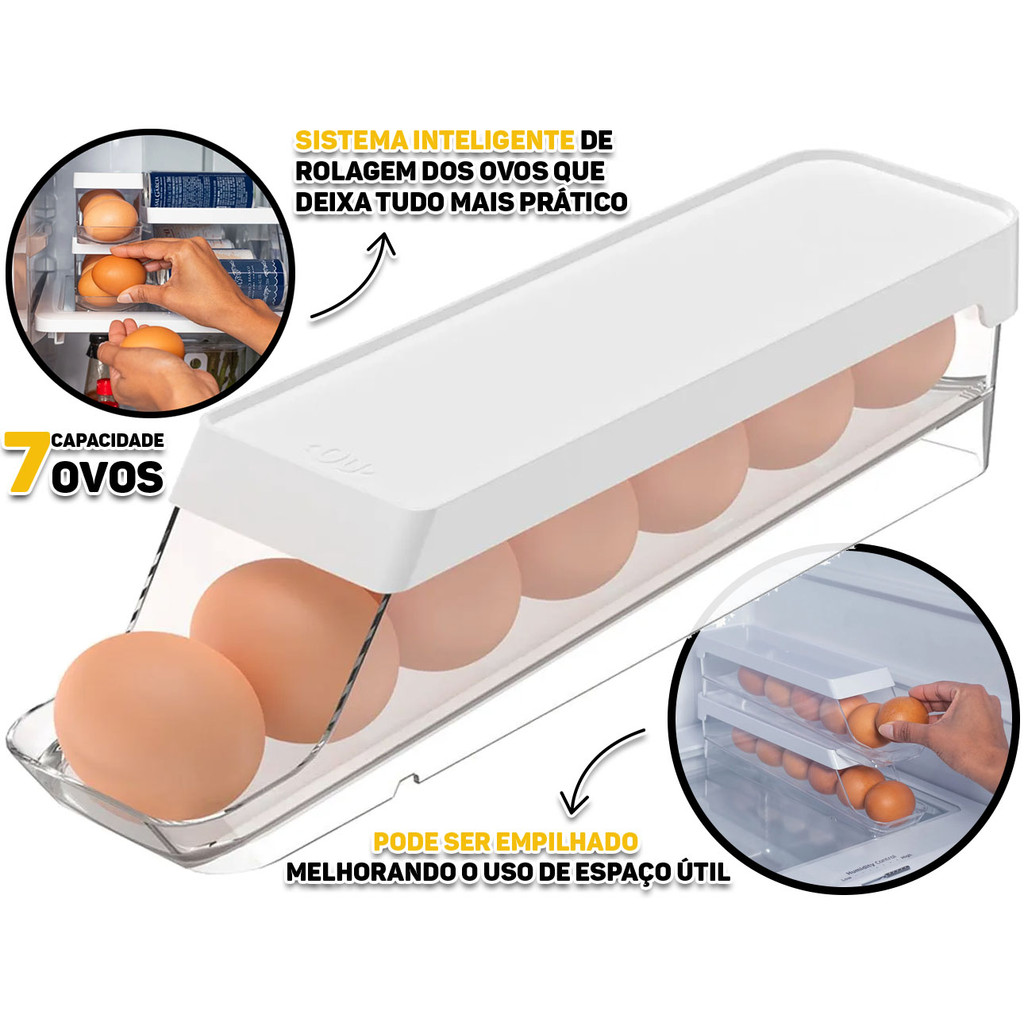 Organizador Bandeja Porta Ovos Empilhável Porta Ovos Organizador Geladeira Dispenser 7 Cavidades OU Martiplast - Home & Living