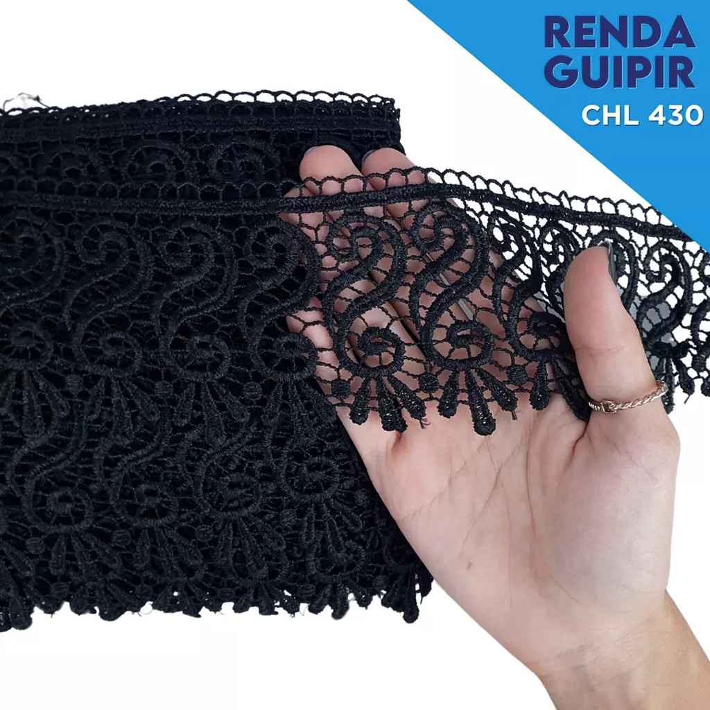 Renda Guipir CHL-430 8.5 Cm -  Rolo C/13.7 Metros Cor:Preto