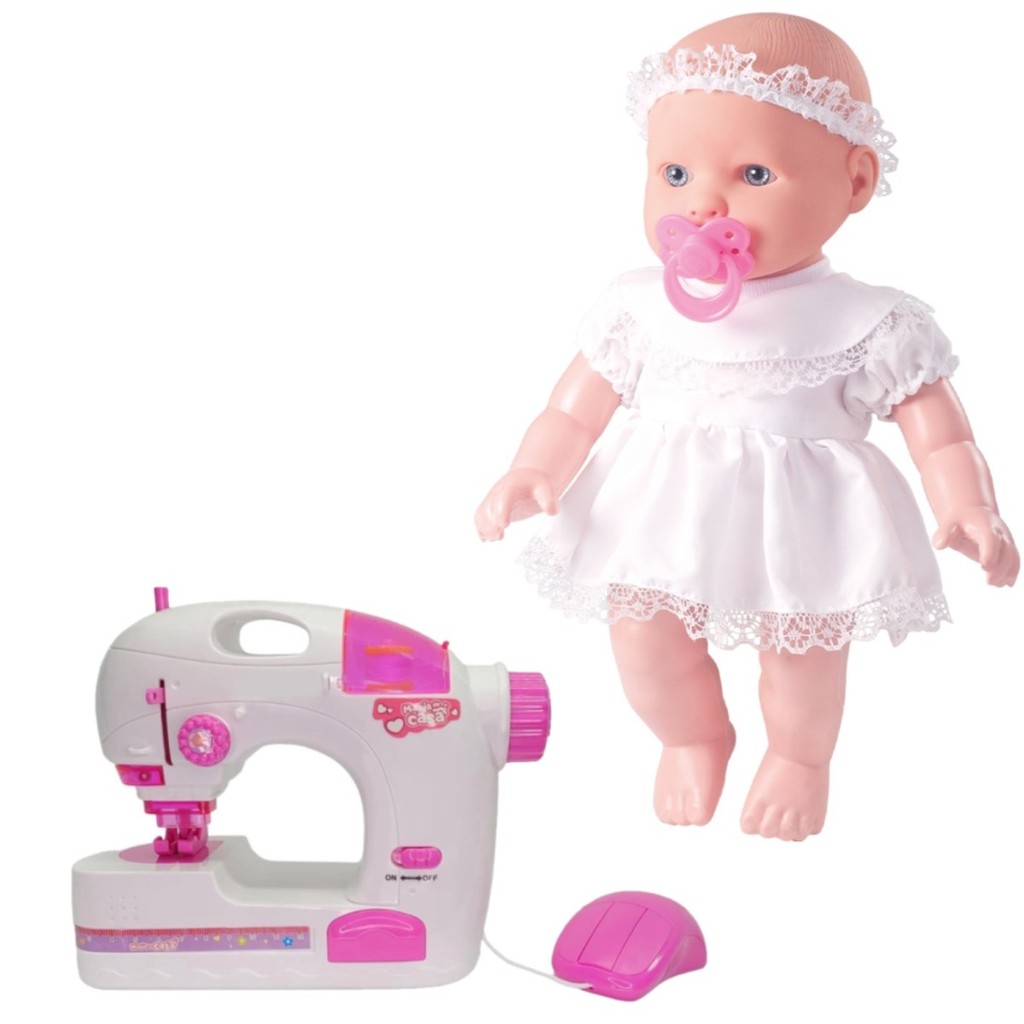Maquina Costura De Verdade Infantil e Boneca Baby 1ª Oração