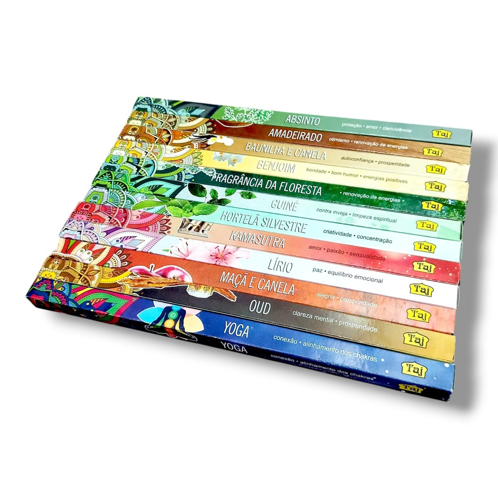 Incenso Indiano TAJ Kit 12 caixinhas Mais Pedidos Melhores Aromas v2 em Oferta na Shopee