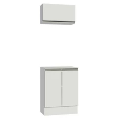 Kit Armário de Cozinha 60 cm 100% MDF 2 Portas e 1 Suspensa Branco Smart Madesa
