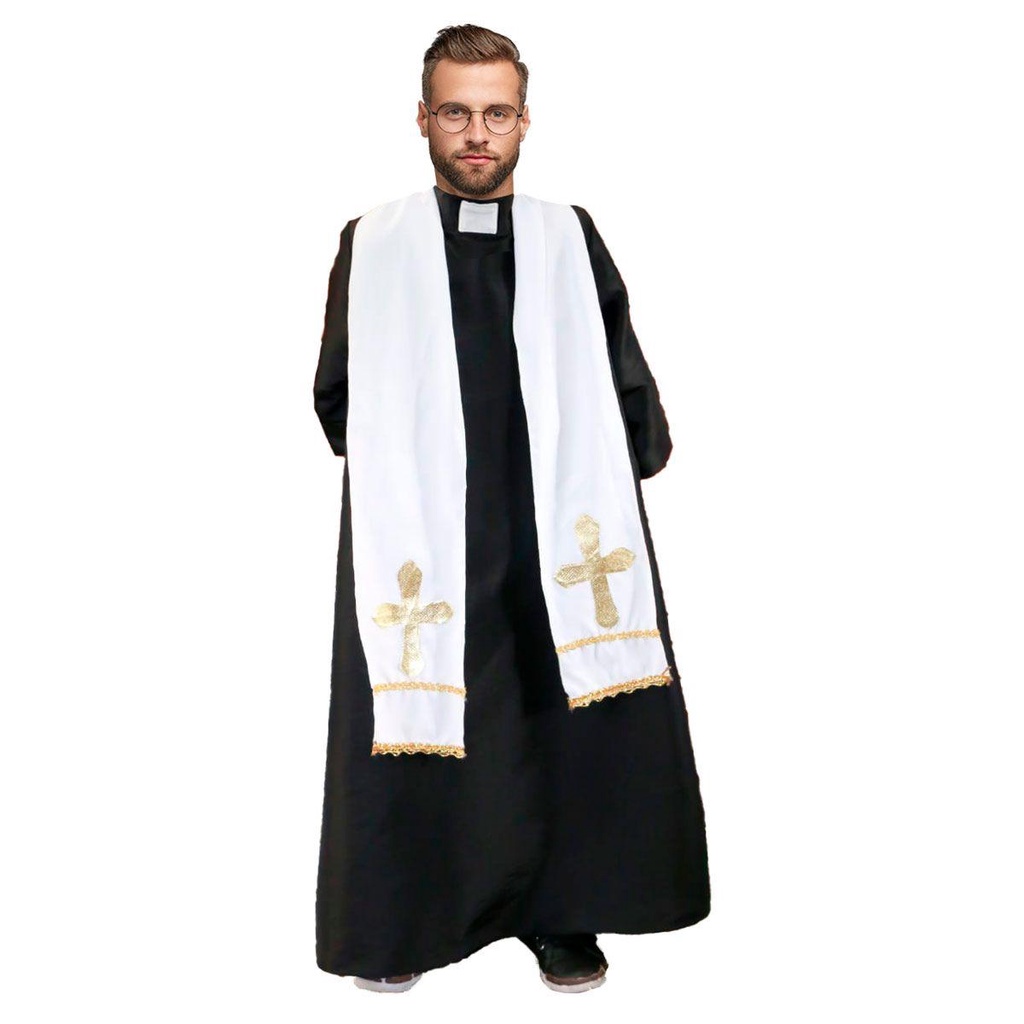 Fantasia de Padre Adulto Completa Batina + Estola em Oferta na Shopee