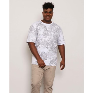 Camiseta Plus Size Masculina Estampada Floral Branca
