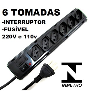 FILTRO DE LINHA COM 6 TOMADAS PARA ENERGIA ELÉTRICA ANTI CURTO EM PVC FIO 85CM Compeão