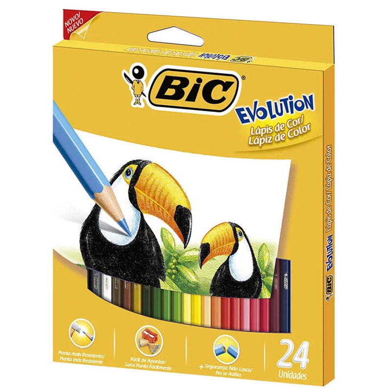 Lápis de cor 24 cores Evolution Sextavado Bic em Oferta na Shopee
