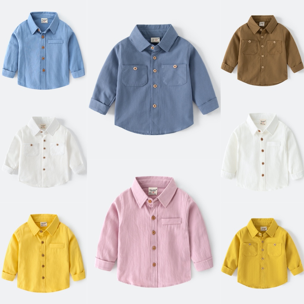 Roupas infantis Tops Camisas Roupas infantis Novo estilo Camisas infantis de manga comprida Camisas infantis de cor sóli