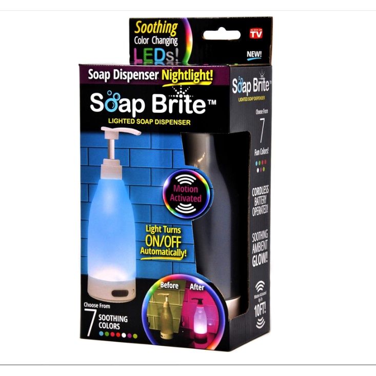 Dispenser de Sabão Porta Sabonete Líquido Saboneteira Cores RGB com Luz LED 7 Colors Soap Brite Pump Touch Pilha Casa Banheiro Festa