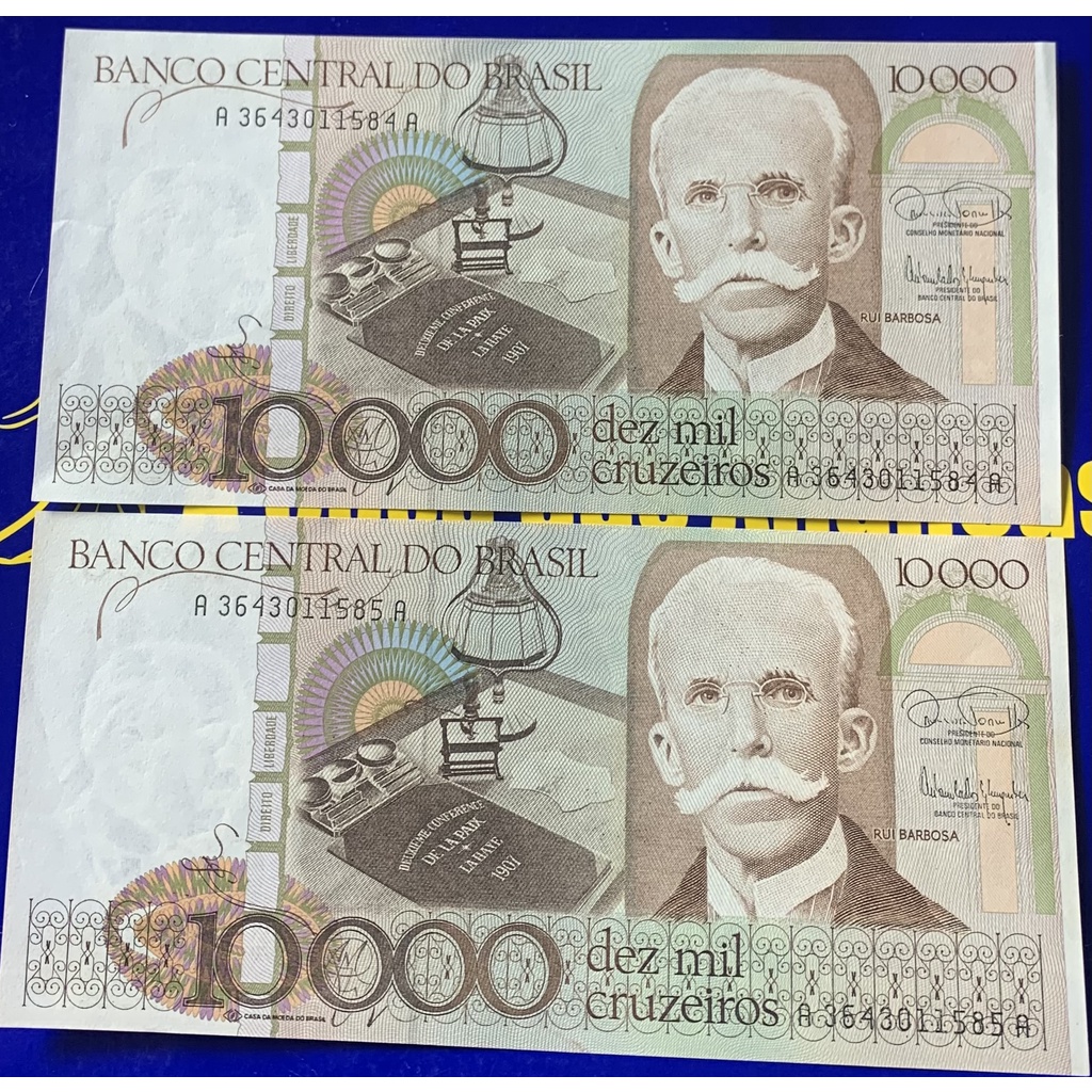 2 Cédulas Dez Mil Cruzeiros Banco Central Do Brasil  Antigas Coleção Linda Cédulas