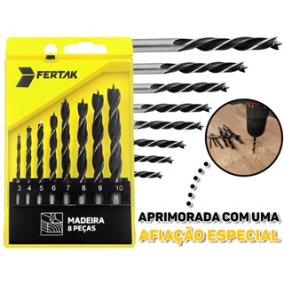Jogo De Brocas 8 Peças C/ Estojo Furar Madeira Maciça Mdf Aço 3 a 10mm Para Furadeira Parafusadeira Fertak em Oferta na Shopee