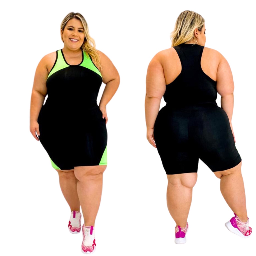 Conjunto de academia Regata e Bermuda Ciclista PLUS SIZE 44 ao 54 Fitness feminino modelo curves em Oferta na Shopee