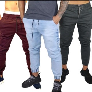 kit 3 Calças Jeans Jogger estilo Destroyed Sarja Slim