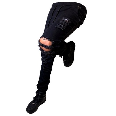 calça jogger masculina preto rasgado skinny jeans slim fit