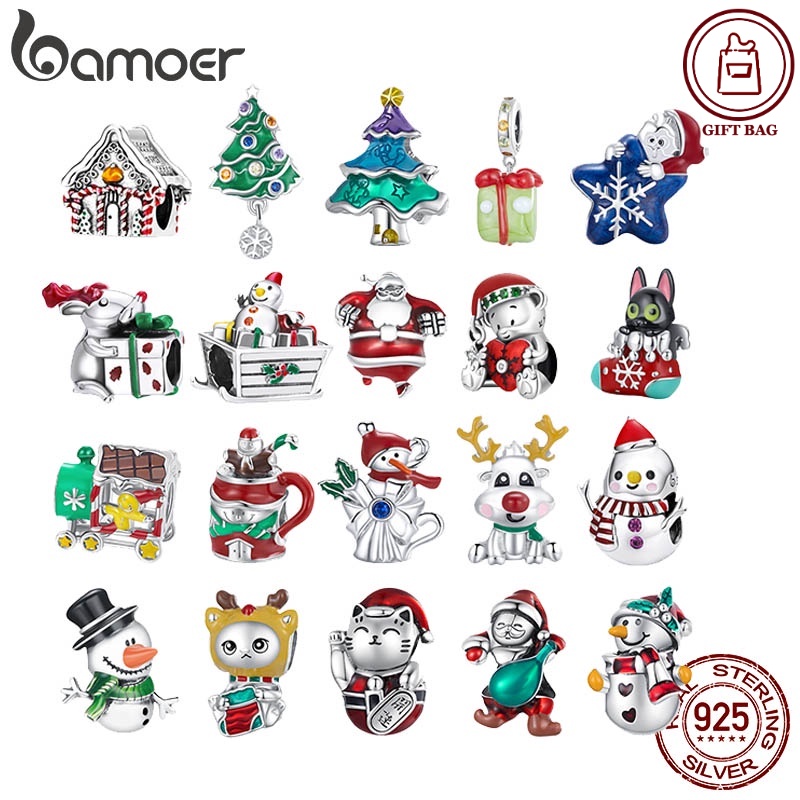 Bamoer Charmes 925 Prata Natal Boneco De Neve Padrão De Alce Para Colar Pulseira De Bricolage em Oferta na Shopee