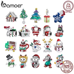 Bamoer Charmes 925 Prata Natal Boneco De Neve Padrão De Alce Para Colar Pulseira De Bricolage