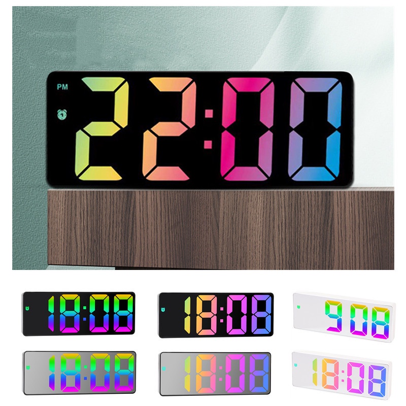 Relógio Digital LED De  Tela Grande Colorido Com Tempo Mesa Data