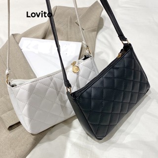 Lovito Bolsa de Ombro Pequena com Zíper Argyle Versátil para Comutar Bolsa de Ombro Pequena com Alça Ajustável de Luxo para Mulheres LFA06245 (Marrom/Branco/Rosa/Preto)