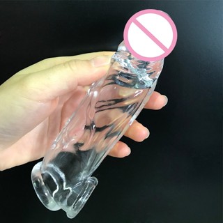 CF Preservativo De Cristal De Alta Elasticidade Extensor De Pênis Reutilizável Ampliação Da Manga Ejaculação De Bens Íntimos Brinquedos Sexuais Para Homens