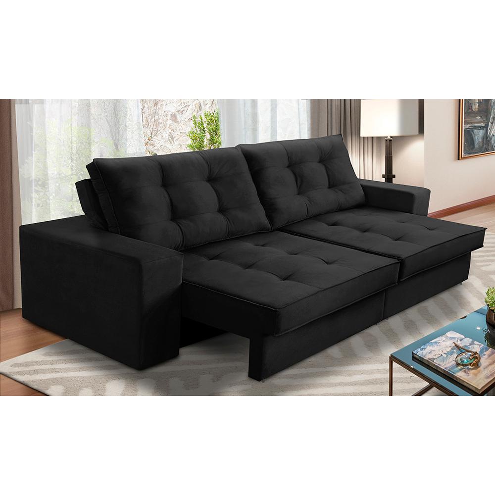Sofá Retrátil e Reclinável 2 lugares 1,50m com Molas Marcela Suede Preto Adonai Estofados - Home & Living