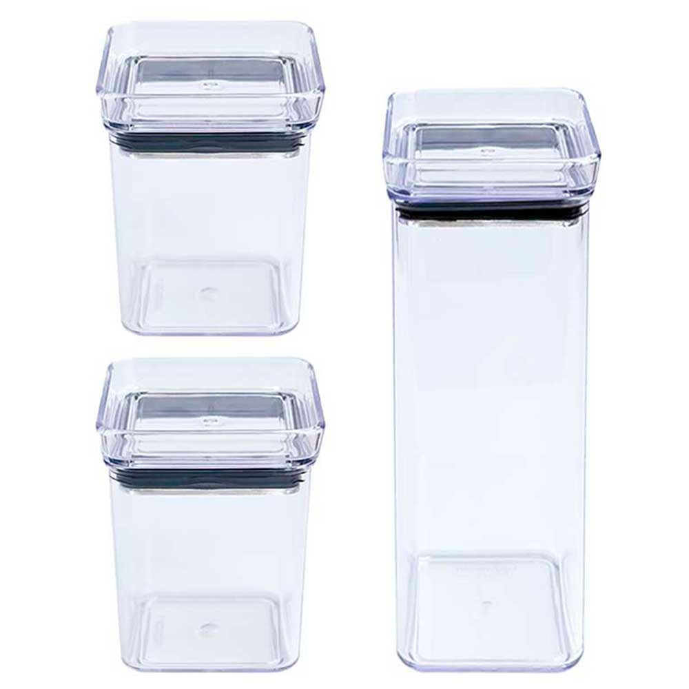 Kit 3 mini pote hermético 180ml 340ml com tampa empilhável porta temperos chás cereais grãos organizar armário despensa cozinha Lumini Paramount