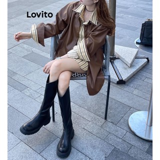 Lovito Casual Jaqueta Feminina Lisa com Botão LNE30157 (Café)