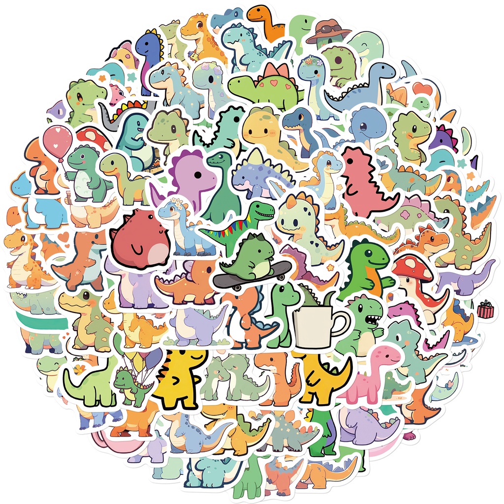 100PCS Autocolantes De Grafite De Dinossauro De Perna Curta Para Capacete De Bicicleta Decalques De Lápis De Conta De Mão LanLanStickersWorld