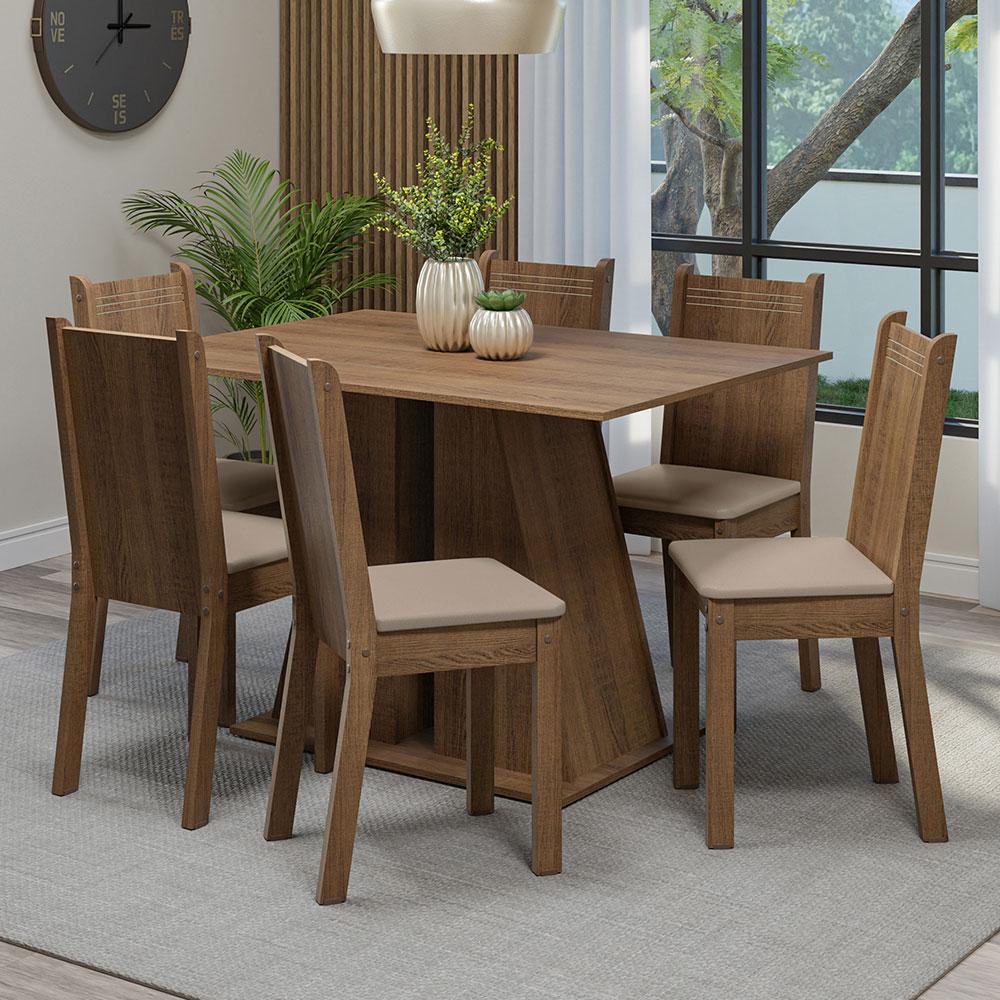 Conjunto Sala de Jantar Mesa Tampo de Madeira 6 Cadeiras Rustic/Bege Sharon Madesa em Oferta na Shopee