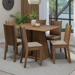 Conjunto Sala de Jantar Mesa Tampo de Madeira 6 Cadeiras Rustic/Bege Sharon Madesa