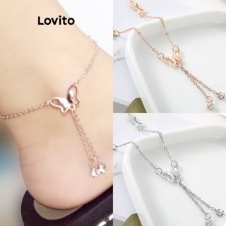 Lovito Tornozeleira Feminina Casual Com Laço Liso E Borla De Strass LFA11224