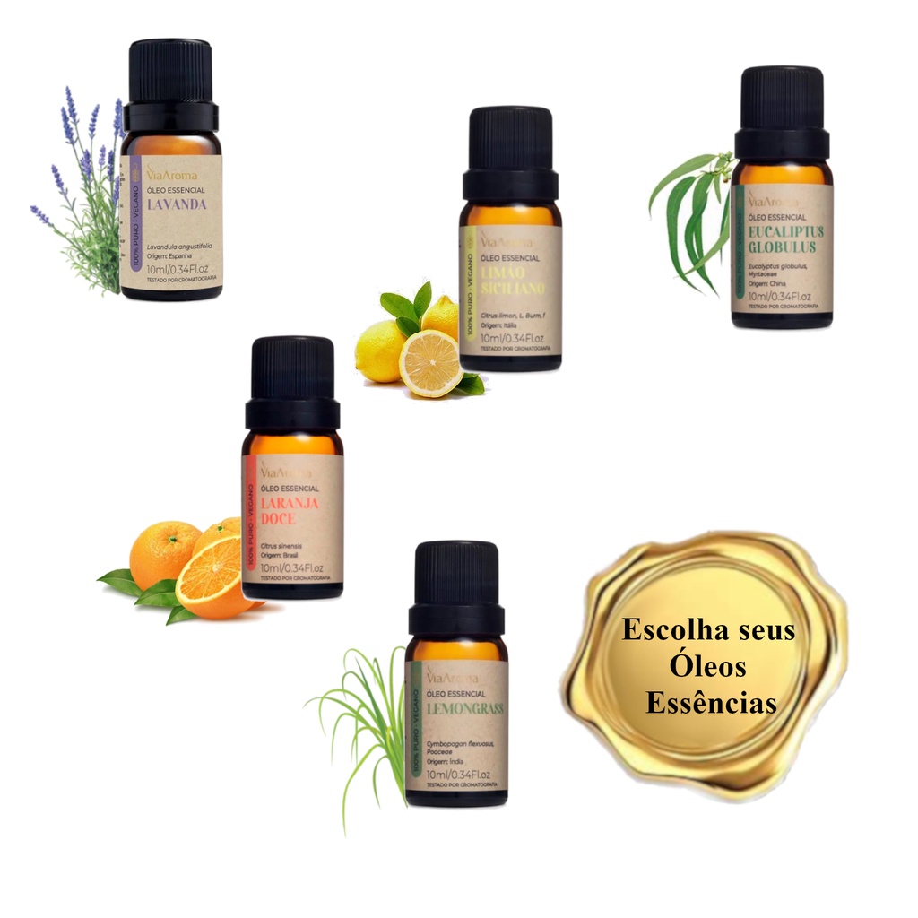 Óleo Essencial Via Aroma Natural 100% Puro- escolha o seu- Oleo Essencial Difusor Aromatizador Ultrassonico Elétrico Defusor Aromoterapia Aromaterapia Massagem Aromatização Ambiente Menta Eucaliptus Laranja Limão Lavanda Lemongrass Bergamot Italy Tea Tree