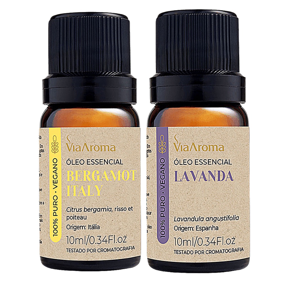 Óleo Essencial Lavanda + Óleo Essencial Bergamot Via Aroma em Oferta na Shopee
