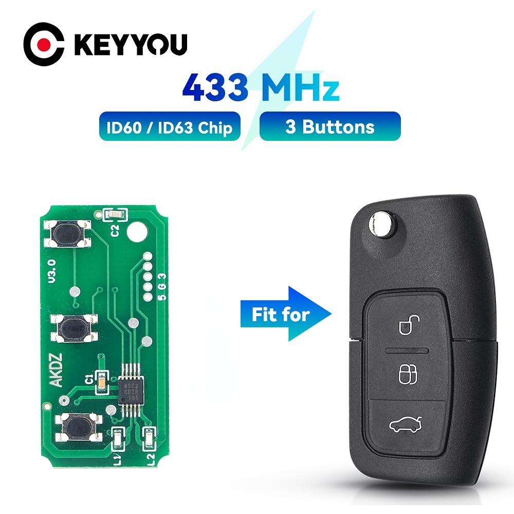 Transponder para chaves de carros 433 MHz para Ford Focus 2, 3, Mondeo, Fiesta, placa ASK, sem chip