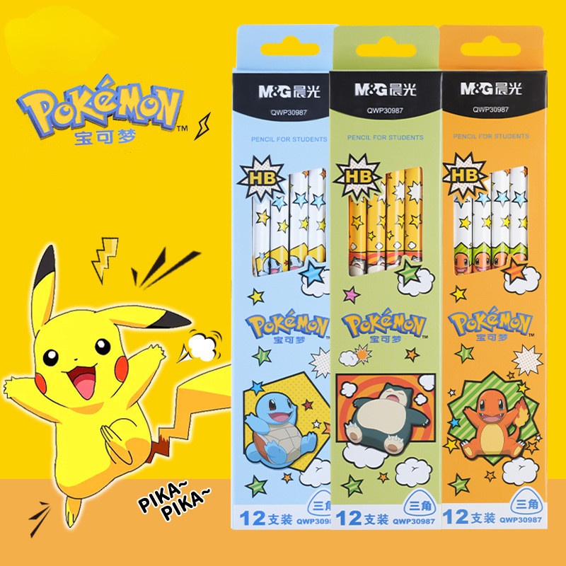 12Pcs/set Novo Lápis Pokemon Com Apagador Pikachu 2B/HB De Madeira Para Estudantes Papelaria Crianças Aniversário De Férias