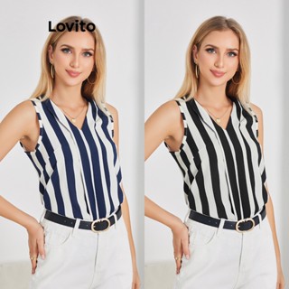 Lovito Blusa Listrada Plissada para Mulheres LBE04099 (Azul e Branco)