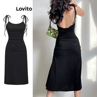Lovito Vestido Casual Liso Sem Costas Com Nó Franzido Para Mulheres L77ED117