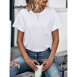 Lovito Camiseta Feminina Casual Com Bolso Liso E Redondo LBL07130