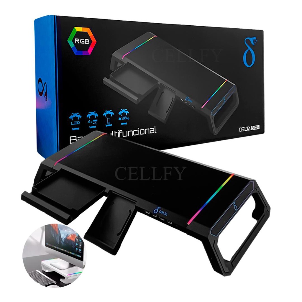 Suporte p/ Monitor Multifuncional Gamer LED RGB Flexível USB