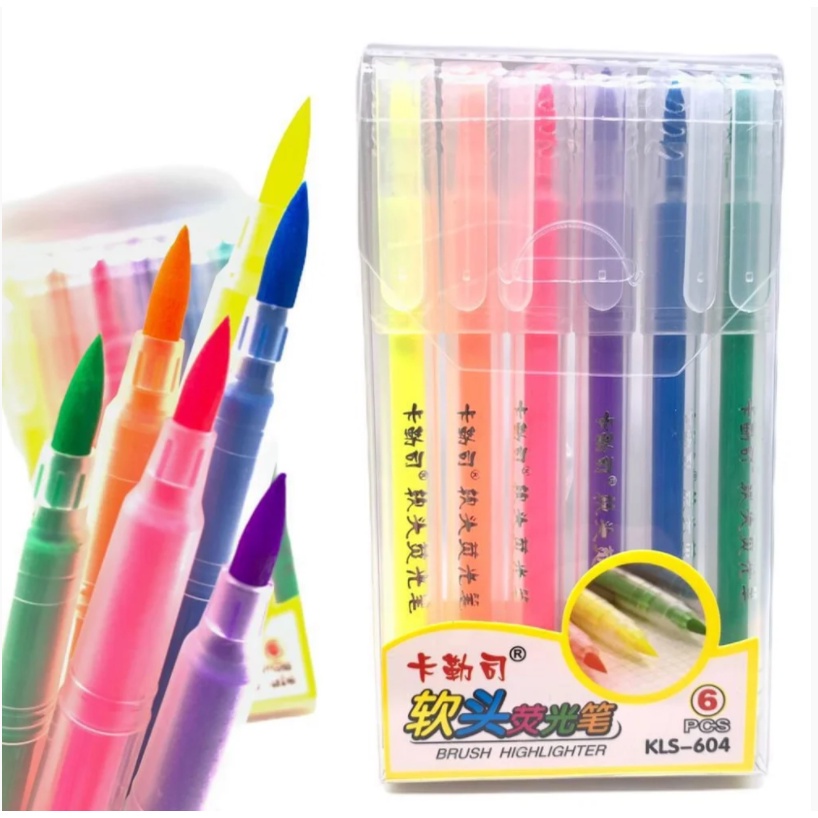 Caneta Brush Pen Neon Estojo com 6 Unidades Estudante Crianc