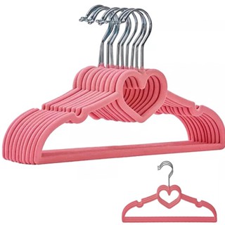 Kit 30 Cabide de Veludo Rosa Infantil Ultra Fino Coração