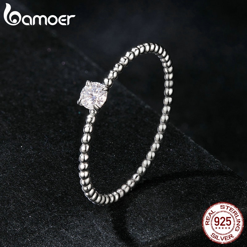 Bamoer 925 Sterling Sliver Ring Empilhável 0.1ct Moissanite Jóias De Moda Requintada Presentes Para Mulheres - Fashion Accessories