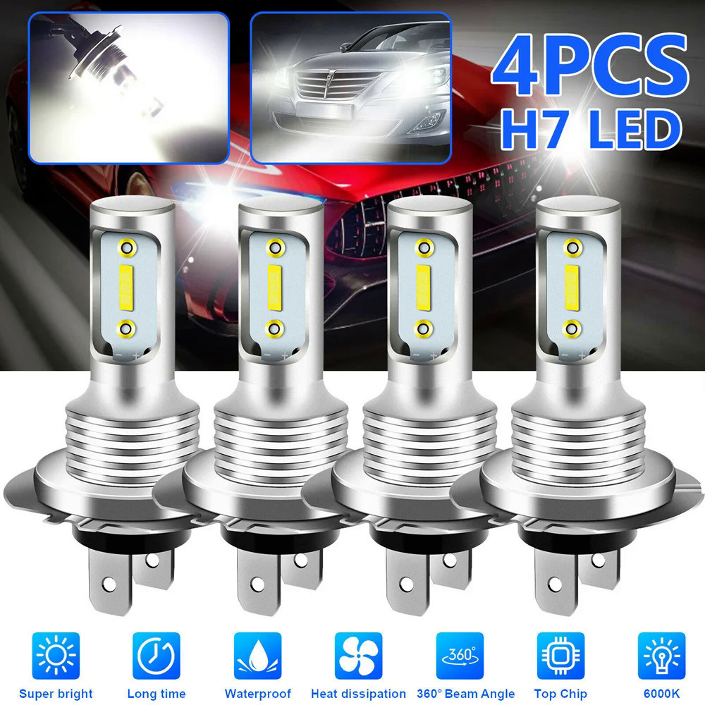 4PCS H7 Lâmpadas De Farol LED High Low Beam 6000K Super Luzes Brancas Nevoeiro Do Carro Auto DRL H8 Chips 12V 24V 80W
