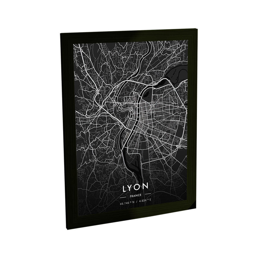 Quadro Decorativo A4 Mapa Lyon França Europa Viagem Black