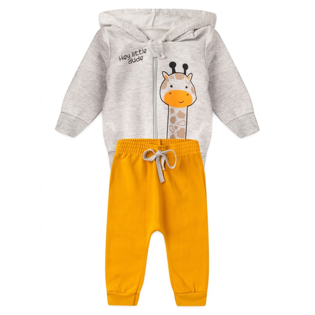 Conjunto Infantil Menino Moletom Peluciado Com Zíper Girafa