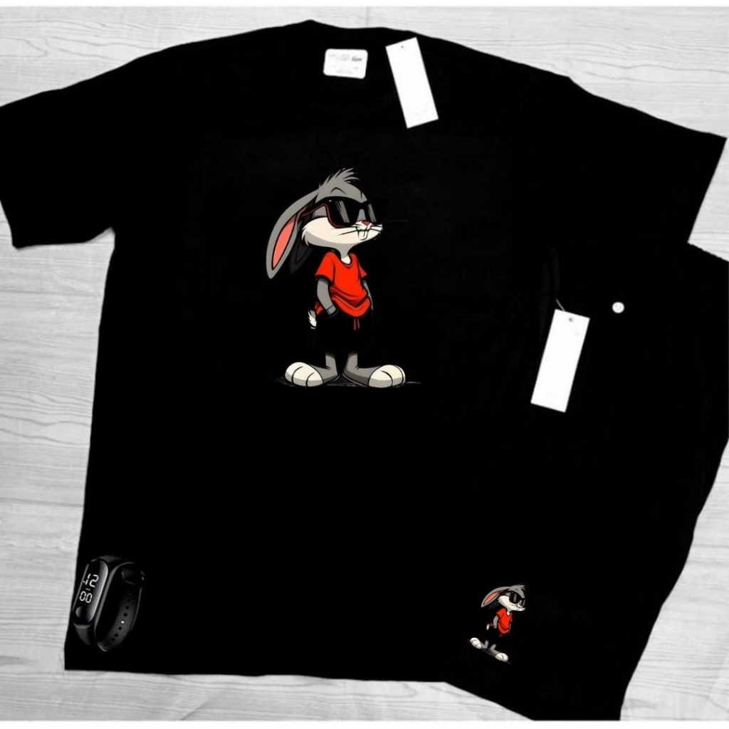 Conjunto Kit camiseta 100% algodão 30,1 bermuda leve para caminhada e academia COELHO ESTILOSO  + RELOGIO DIGITAL